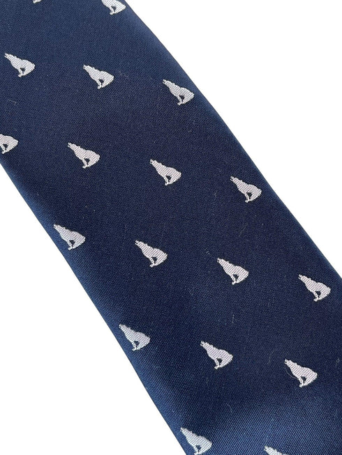 navy mens tie with howling lone wolf  design